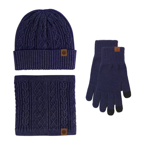 Winter Knitted Gloves Hat Scarf Three-piece Set Touch Screen Plus Velvet Warm Wool Hat Three-piece Set