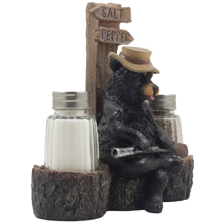 Black Bear Salt and Pepper Shakers - Blackbear in a Log Spices and  Seasonings Set - Glass Salt and Pepper Shakers Home Decor Salt and Pepper  Table Set