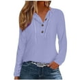 thumbnail image 3 of UTSJKR Hoodies for Women Long Sleeve Eyelet Tops Button Casual Loose Fit Shirts Fashion Lightweight Pullover Purple XL, 3 of 6
