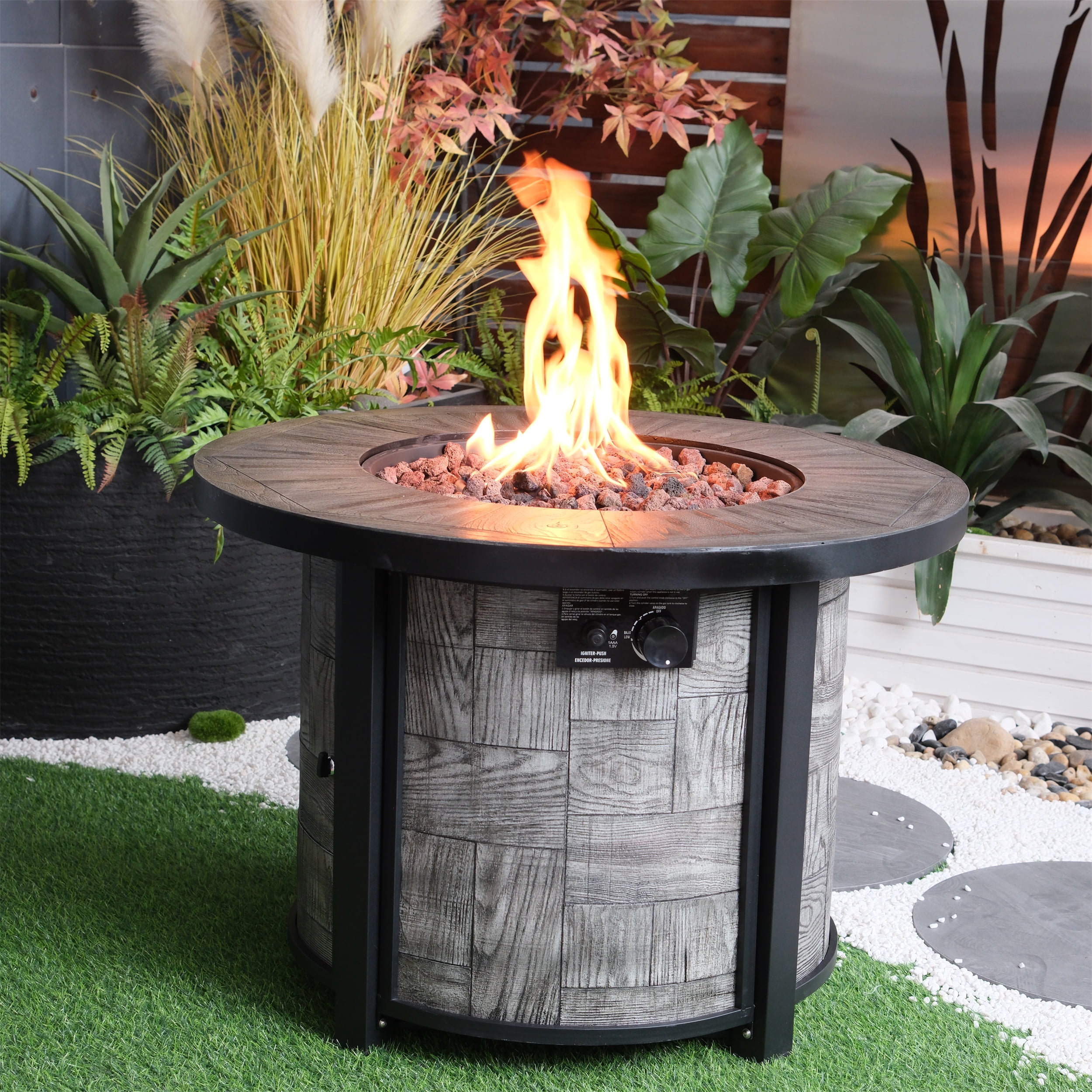 KT Parts Propane Fire Pit Table 50000 BTU, 36 Inch Round Outdoor Gas Fire Pit with Lava Rocks and Waterproof Cover, Smokeless Fire Table for Patio Backyard Garden