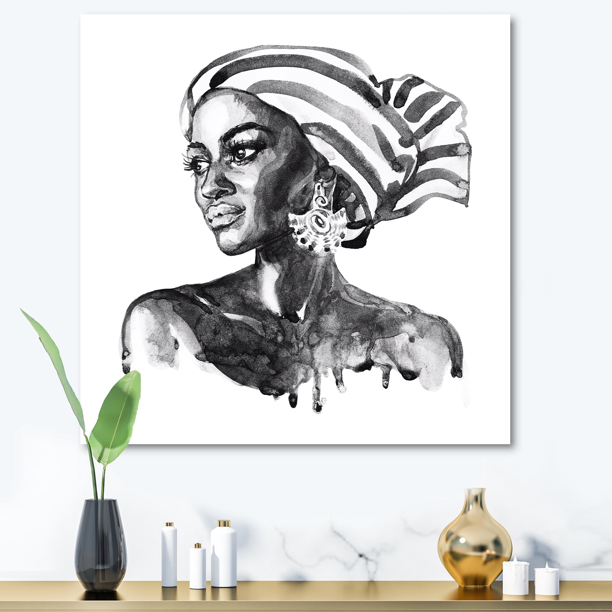 Designart ' Portrait of Afro American Woman XII ' Modern Canvas Wall Art Print