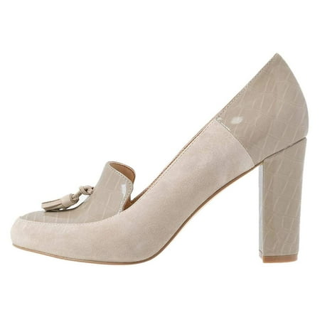 YDN Women Graceful Tassels Block Chunky High Heels Pumps Fringed Round Closed Toe Autumn Spring Dress Ladies Office Shoes Size 8.5 Beige