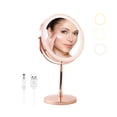 thumbnail image 1 of YUOY espejo de maquillaje con luz, espejo de tocador con luz LED y lupa de 10 aumentos, espejo de maquillaje recargable de doble cara de 8 pulgadas, oro rosa, 1 of 7