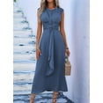 thumbnail image 4 of Robe Midi T-Shirt Sans Manches Décontractée d'Été pour Femmes, Coupe Ajustée, Taille à Nouer, Débardeur, Longues Robes, Bleu Brume, TG, 4 of 9
