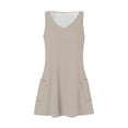 thumbnail image 3 of Women's Cotton Blend Tank Dress V Neck Sleeveless Tunic A Line Swing Knee Length Solid Casual Sundress with Pocket Khaki,S, 3 of 5