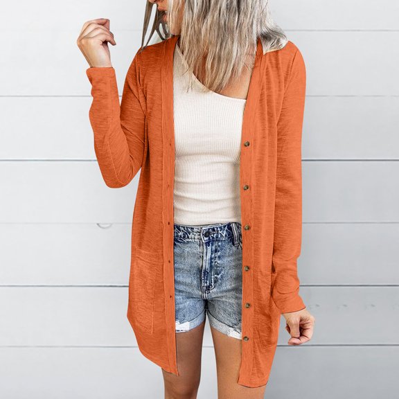 cardigan sweaters for women,Orange Womens Long Cardigan 2025 Fall Lightweight Long Sleeve 0pen Front Sweater with Pockets
