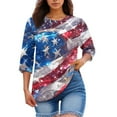 thumbnail image 4 of Ladies Tops And Blouses, Women'S 4Th Of July Print Round Neck Three Quarter Sleeves T-Shirt Wifey Sweatshirt Tunics Or Tops Wear With Leggings Crop Tops Casual Outfits (XL, Blue) ZMTing, 4 of 5