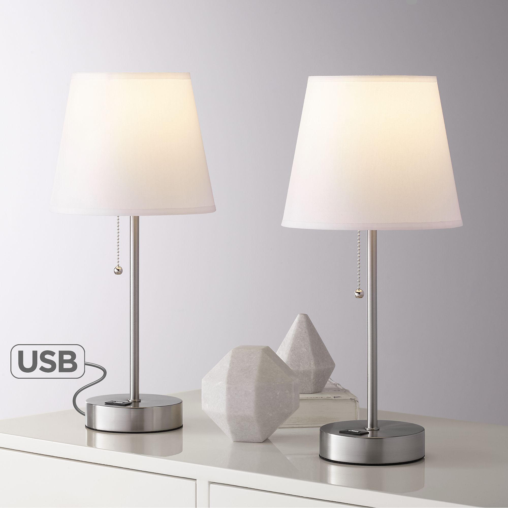 360 Lighting Justin Modern Accent Table Lamps 18" High Set of 2 Silver