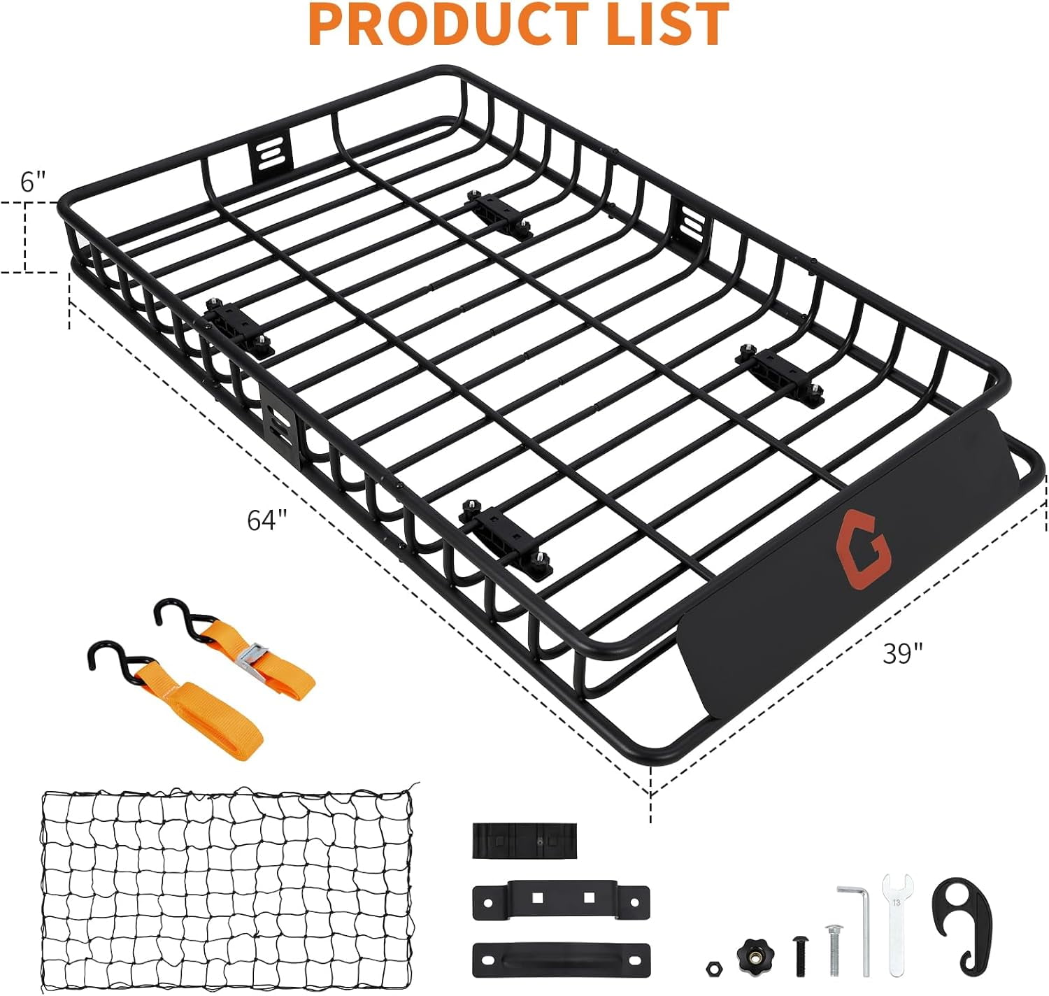 ChaoLink 64"x39" Roof Rack,Heavy Duty Car Rooftop Cargo Carrier Basket with Cargo Net,Luggage Holder with Extension for Universal,Pick Up Trucks,200lbs Capacity