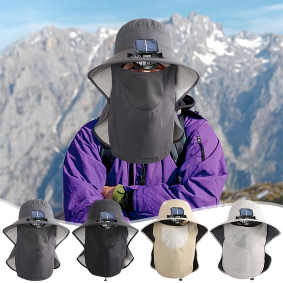 Up to 50% Off! Boovnll Solar Fan Hat, Wide Brims 3 Speed Adjustment Fan Hat with Double Fan & Mask, Solar / USB Powered Summer Hat with Fan Sun Protection for Outdoor, Beach, Fishing, Travel, Sun Hat