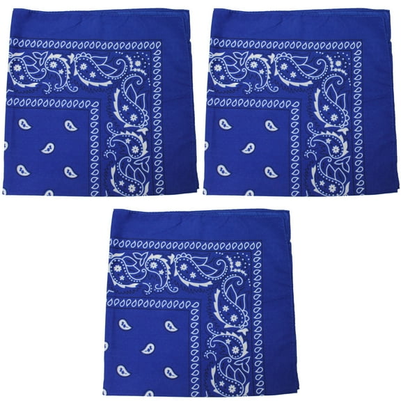 3 Pack Paisley Polyester Bandanas Lightweight and Stylish Accessories (Royal Blue)