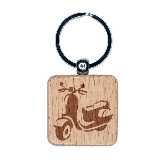 Moped Motor Scooter Motorcycle Vehicle Square Keychain Charm Tag - Engraved Wood