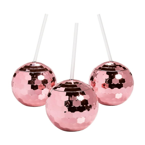 Fun Express Pink Disco Ball-Shaped Cups with Straws - 6 Pc