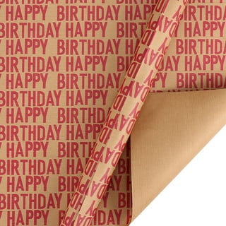 Birthday Wrapping Paper with Cut Lines - 3 Large Sheets Red Happy