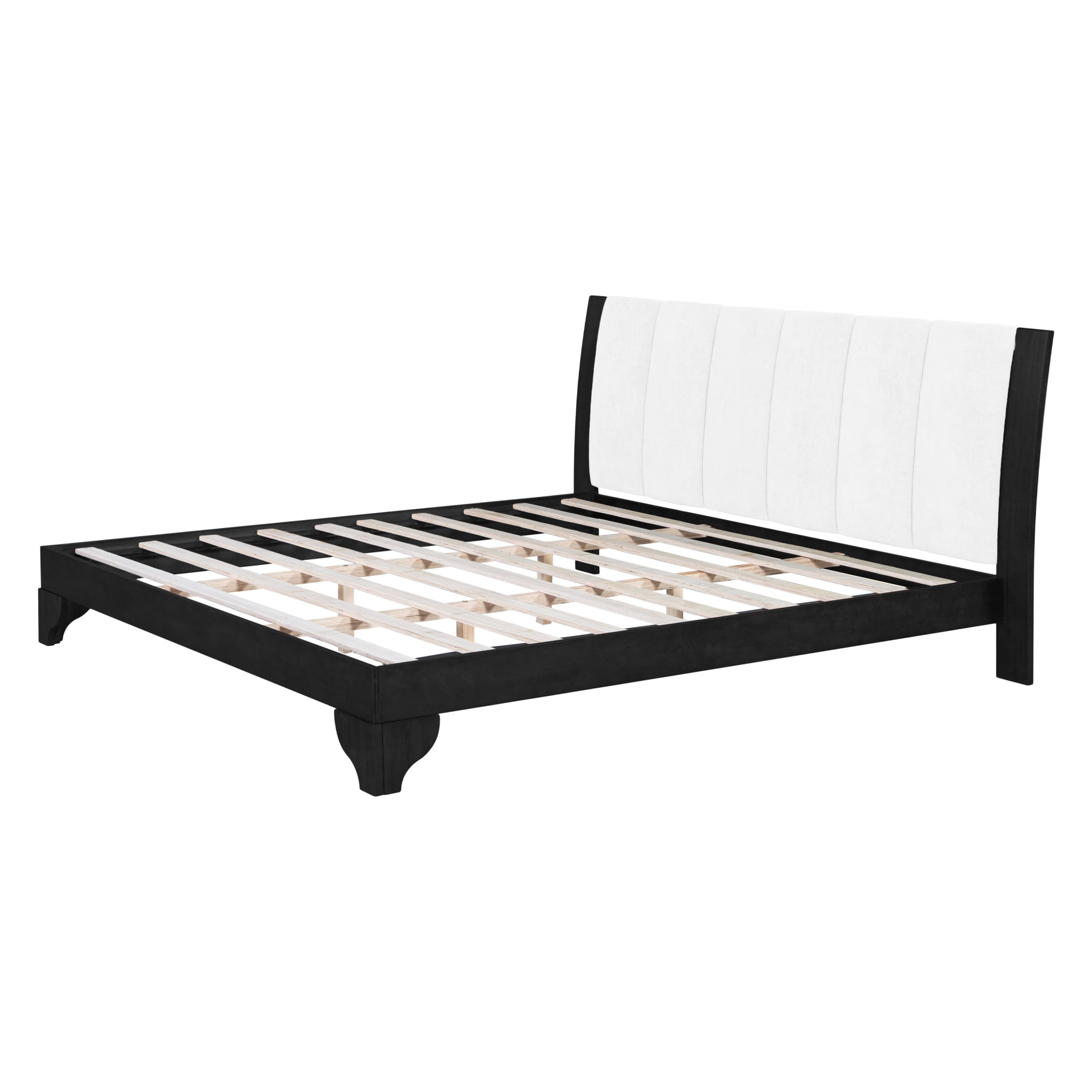 Christopher Knight Home Premium Pine Wood King Bed Frame with Headboard, Mid-Century Modern Design, Black+White