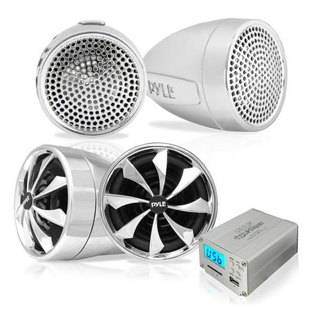 Pyle PLMCA98 Cycle Series 600-Watt 4-Channel Weatherproof Motorcycle Speaker and Amplifier System with (4) 3-Inch Speakers