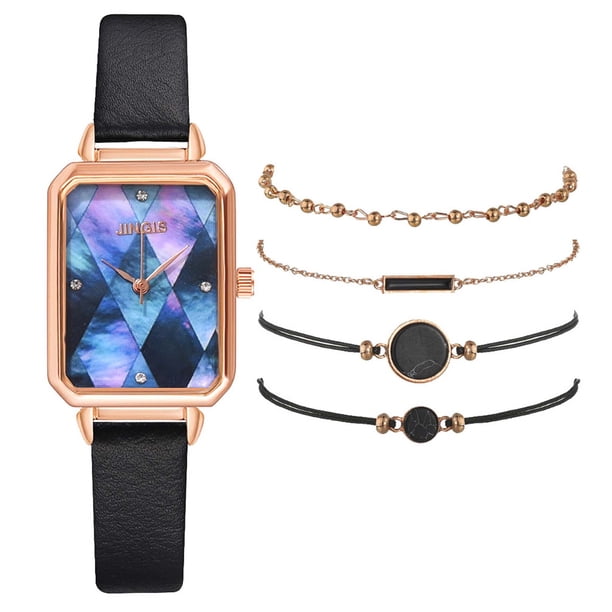 Reloj de pulsera para mujer de cuero con esfera verde cuadrada a la moda para mujer, conjunto de pulsera de cuarzo Wmkox8yii gfajkfgbkjabf2014