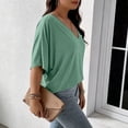thumbnail image 6 of Jamicy Summer Tops for Women Plus Size V Neck T Shirts Solid Color Summer Half Sleeve Tees Casual Loose Fit Tunic Tops, 6 of 8