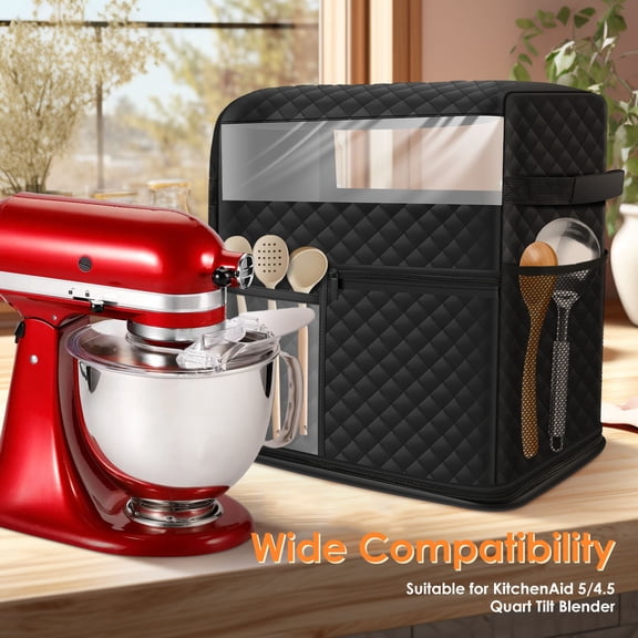 Grusce Stand Mixer Cover with Detachable Appliance Sliders Base Compatible for 5/4.5 Quart Tilt Mixer – Kitchen Appliance Dust Cover with Pockets for KitchenAid Accessories and Attachments
