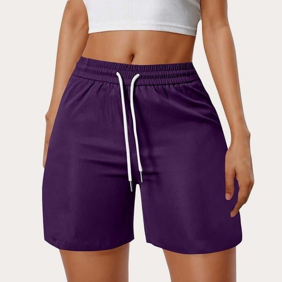 Karight Bermuda Shorts for Women 6'' Wide Leg Athletic Drawstring Summer Knee Length Gym Workout Yoga Shorts with Pockets
