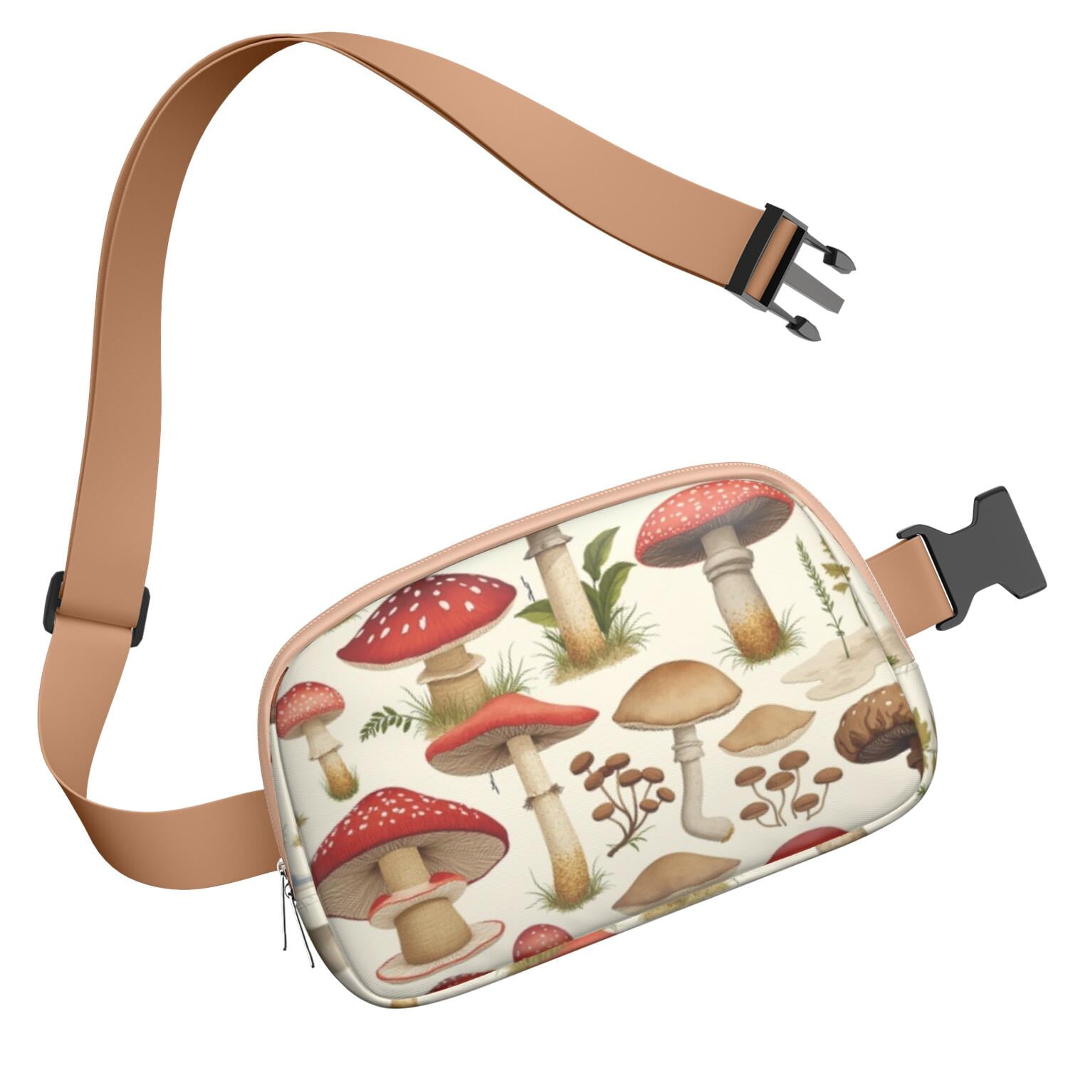Cross Body Bag for Sports Enthusiasts Commuters Fashionable Waterproof Fanny Pack with Adjustable Strap for Outdoors Workout Traveling Mushroom Sporty Waist Pack