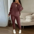 thumbnail image 2 of dGslk Women’s Two Piece Knit Sweater Set Long Sleeve Pullover Top and High Waist Pants Casual Lounge Outfits for Fall Winter Coffee M, 2 of 2