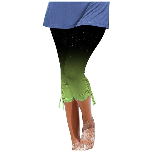 2DXuixsh Leggings pour Femmes, Leggings d'Été à Imprimé Dégradé, Mode Décontractée, Style Resort, Pantalons Raccourcis à Cordon, Vert Menthe, Taille P
