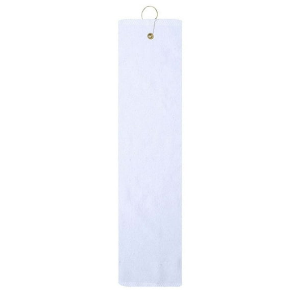 WHITE 100% Cotton Golf Towel High Quality Tri-Fold with Grommet & Hook for Golf Bag 15" x 18"