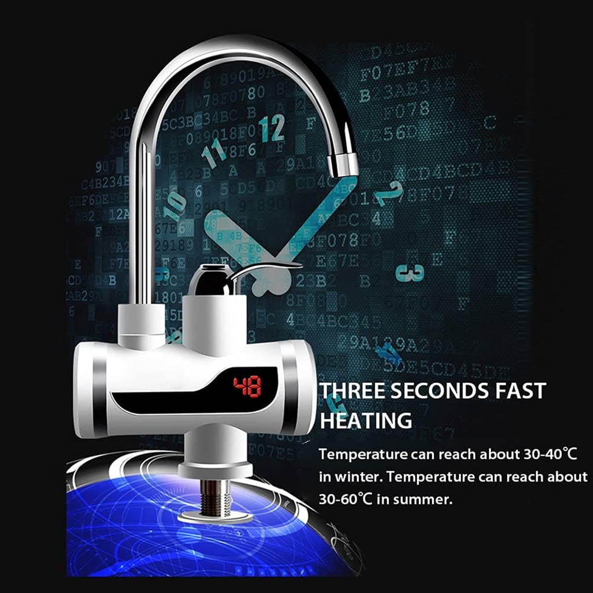 Ifcow Electric Shower Water Heater Instant Hot Water Faucet 360° Rotating Fast Heating Water Tap Tankless Water Heater with LED Display & Hose, Complete Shower Set