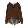 thumbnail image 2 of Women's Knit Christmas Snowman Printed Hooded Sweatshirt, Cute Long Sleeve Pullover Hoodie, Fall Winter Fashion Casual Top,Brown,2XL, 2 of 5