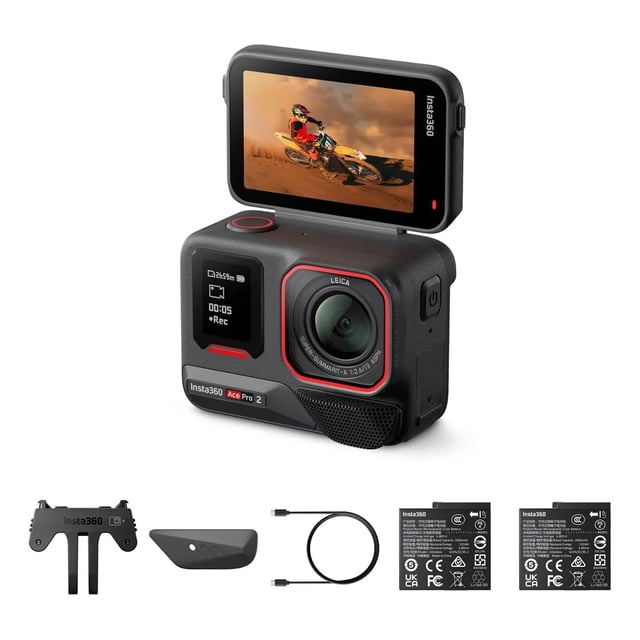 Cámara De Acción 8K Insta360 Ace Pro 2 Dual Battery Bundle Negro, Resistente al Agua, Diseño en Colaboración con Leica
