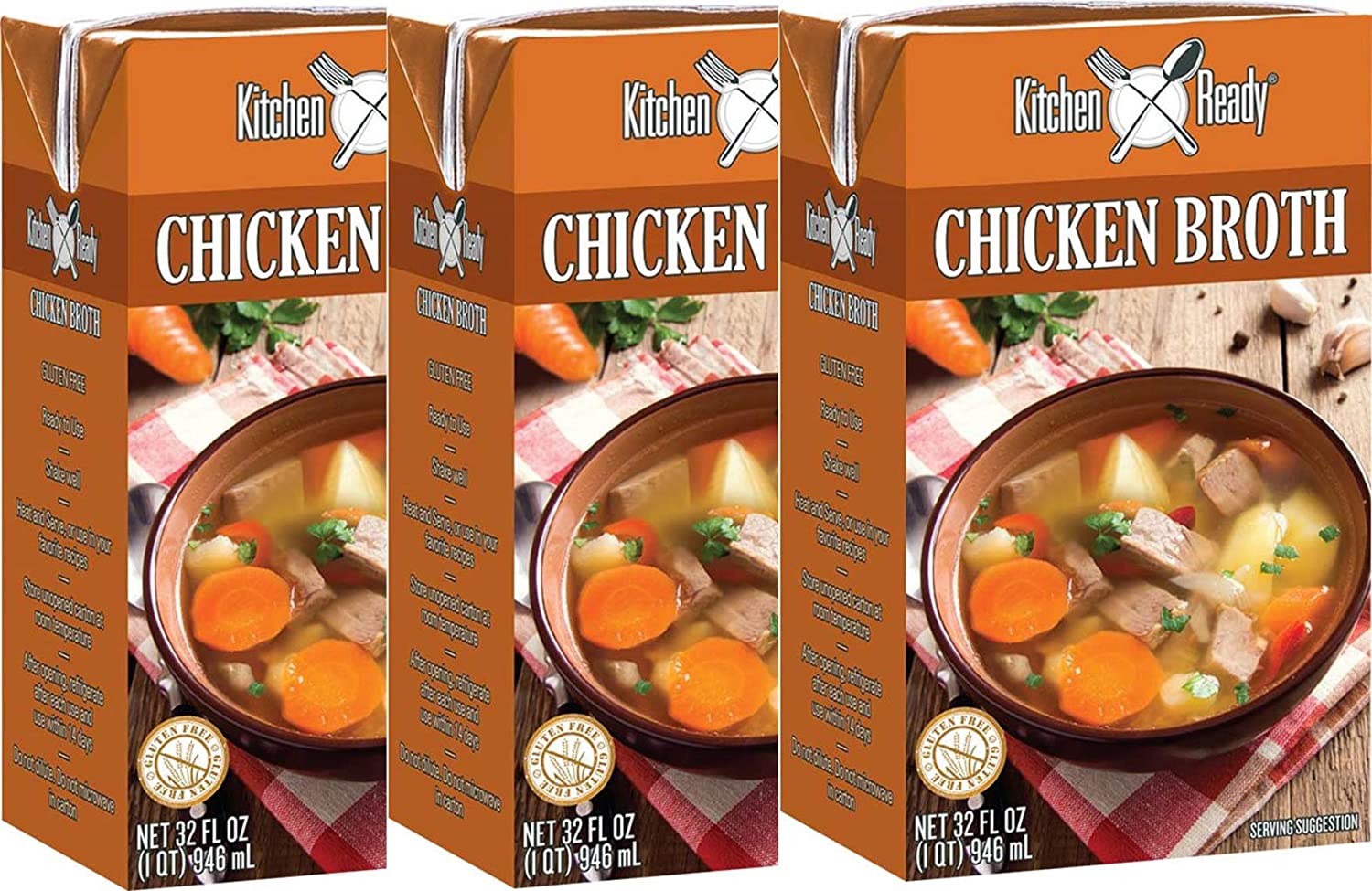 Kitchen Ready All Natural, Gluten Free Chicken Broth THREE 32 fl. oz
