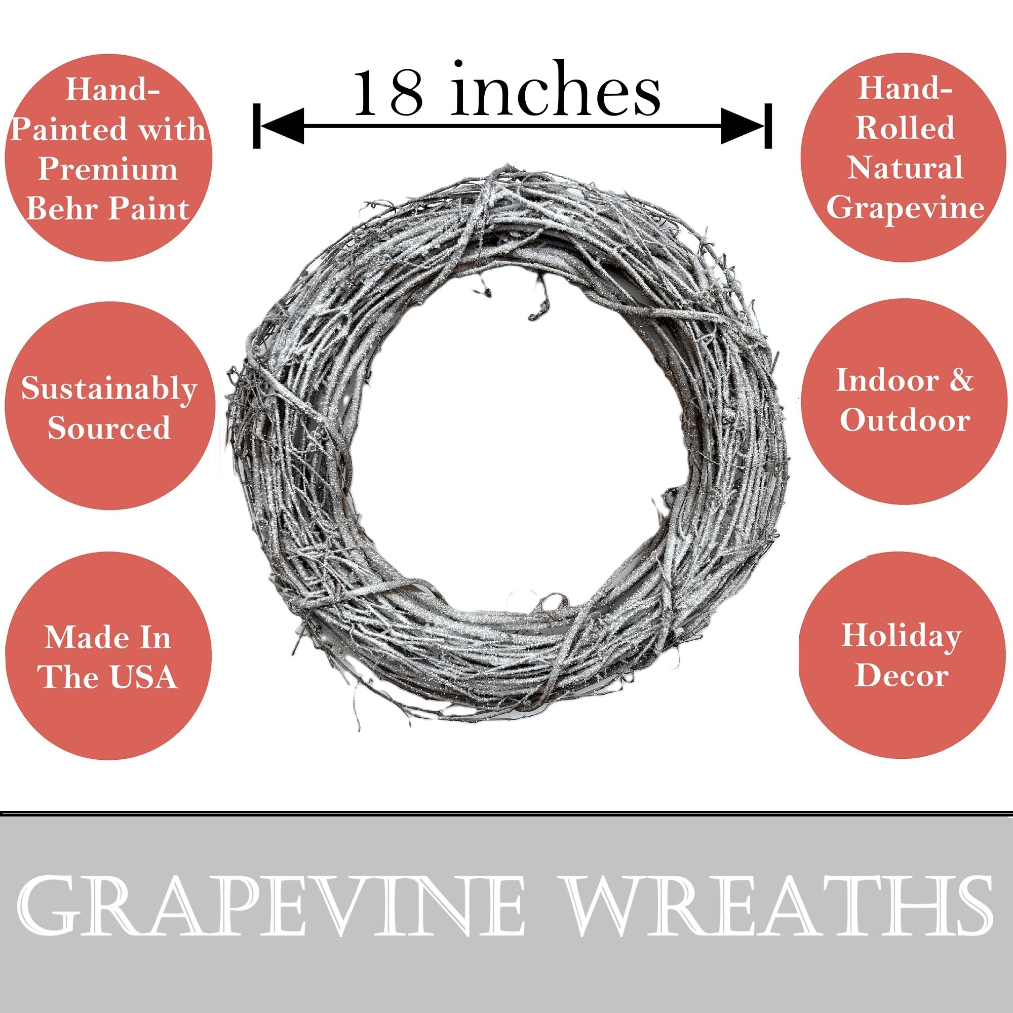 Kraft Lane: 18" Flocked Grapevine Wreath - Glitter Snow Ice - DIY Craft Project, Handcrafted, In-Outdoor Decoration, Behr Paint, Seasonal-Holiday-Home