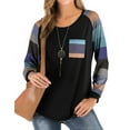 thumbnail image 7 of TWY Women Round Neck Stripe Long Sleeves Colorblock Tunic Top with Pocket, 7 of 7