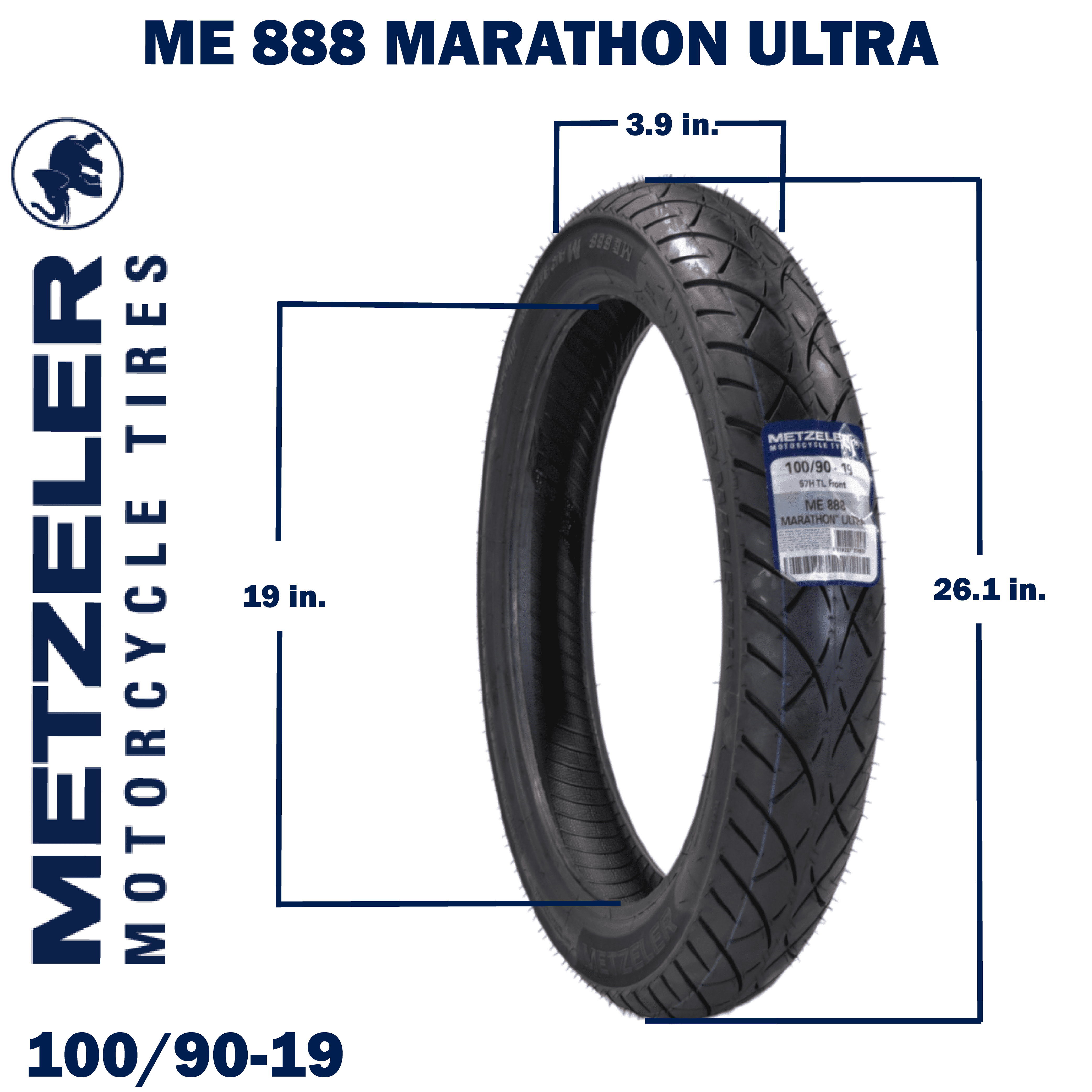 Metzeler ME 888 Marathon Ultra Front 100/90-19 57H Motorcycle Tire with Keychain