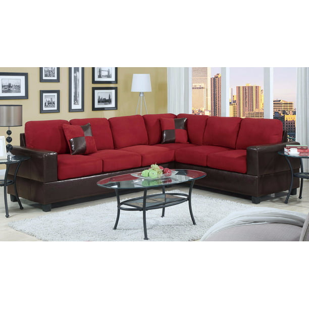 2 Piece Modern Large Microfiber and Faux Leather Sectional Sofa ...
