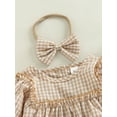 thumbnail image 6 of Musuos Baby Girls Romper 3 6 12 18M Casual Plaid Round Neck Lantern Long Sleeve Jumpsuits with Headband, Toddler Clothes, 6 of 10