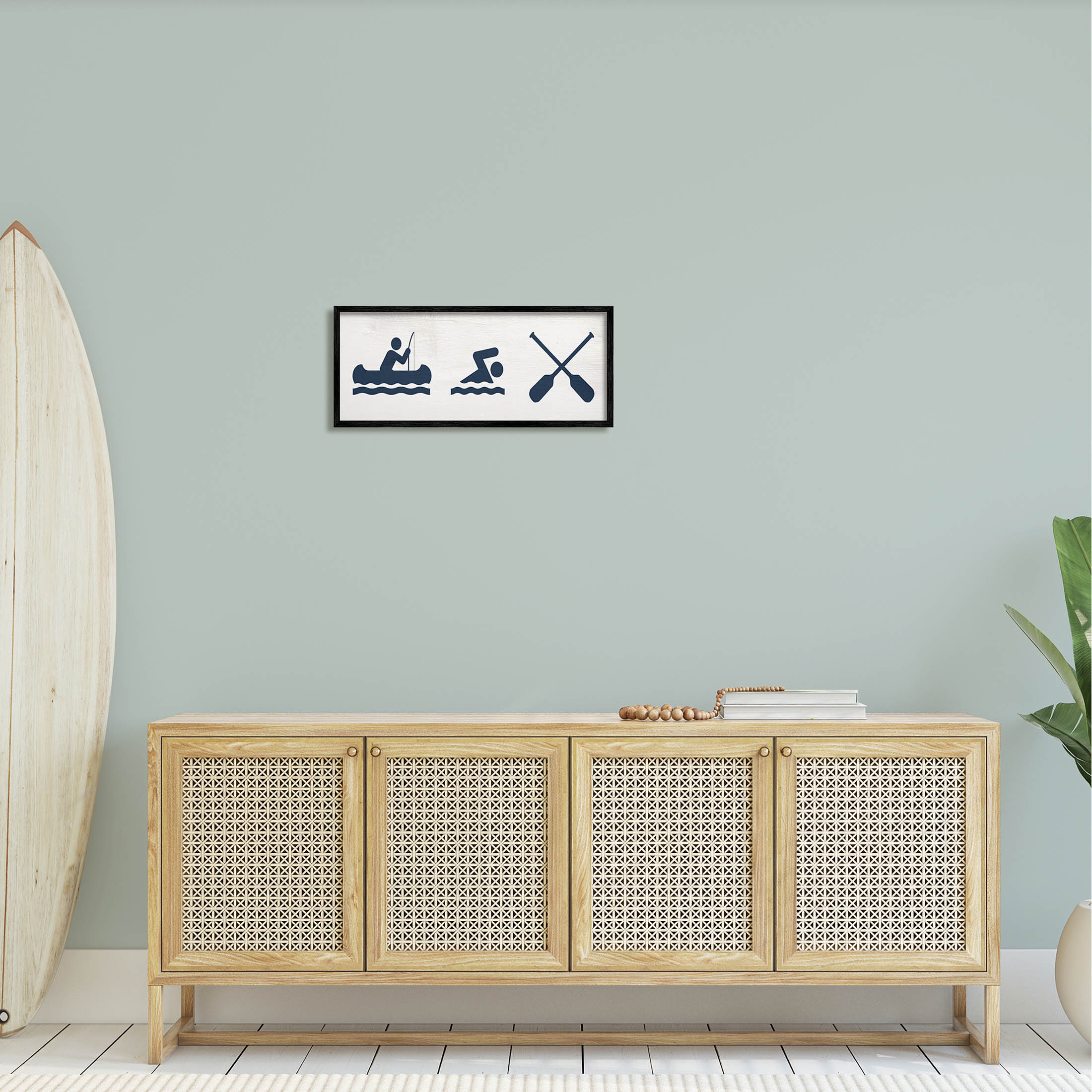 Lake Water Activities Sign Typography Graphic Art Black Framed Art Print Wall Art