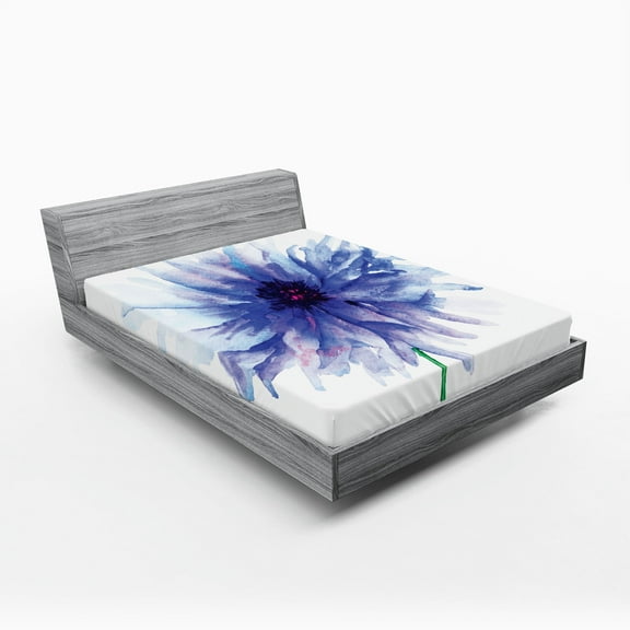 Ambesonne Nature Fitted Sheet, Earth Cornflower, Full Size, Navy Blue White