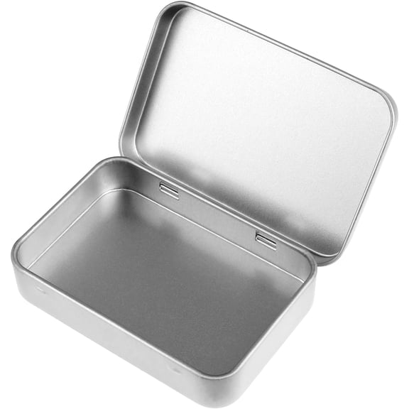 Silver Mini Portable Metal Tin Box with Hinged Lid Empty Rectangular Storage Container for Crafts