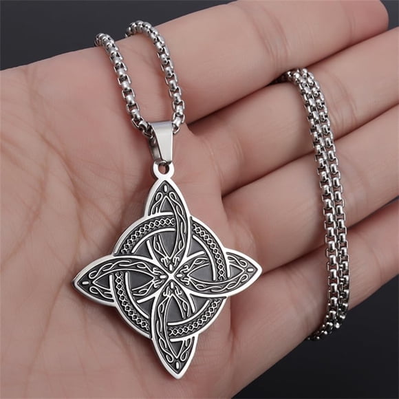 Stainless Steel Silver Color Pattern Witch Knot Pendant Necklace Celtic Knot Lucky Jewelry Gift for Friends Family