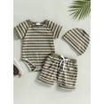 thumbnail image 2 of Franhais Baby Boys Summer Romper Set Striped Short Sleeve Jumpsuit and Elastic Casual Shorts Hat Outfits 0-18 Months, 2 of 9