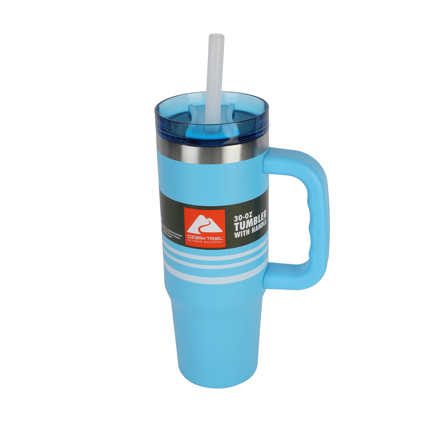 Ozark Trail 30 oz Tumbler with Handle, Stripe Aqua Water