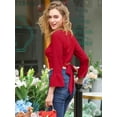 thumbnail image 3 of Unique Bargains Femmes Flare Manches Longues Blouse Noeud Arrière Crop Top Rouge S, 3 of 6