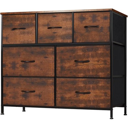 CQAOE 7-Drawer Fabric Dresser Chest of Drawers Storage Tower – Bedroom Closet Organizer with Sturdy Metal Frame & Wood Top, Clothes Storage for Bedroom, Nursery, Entryway – Brown