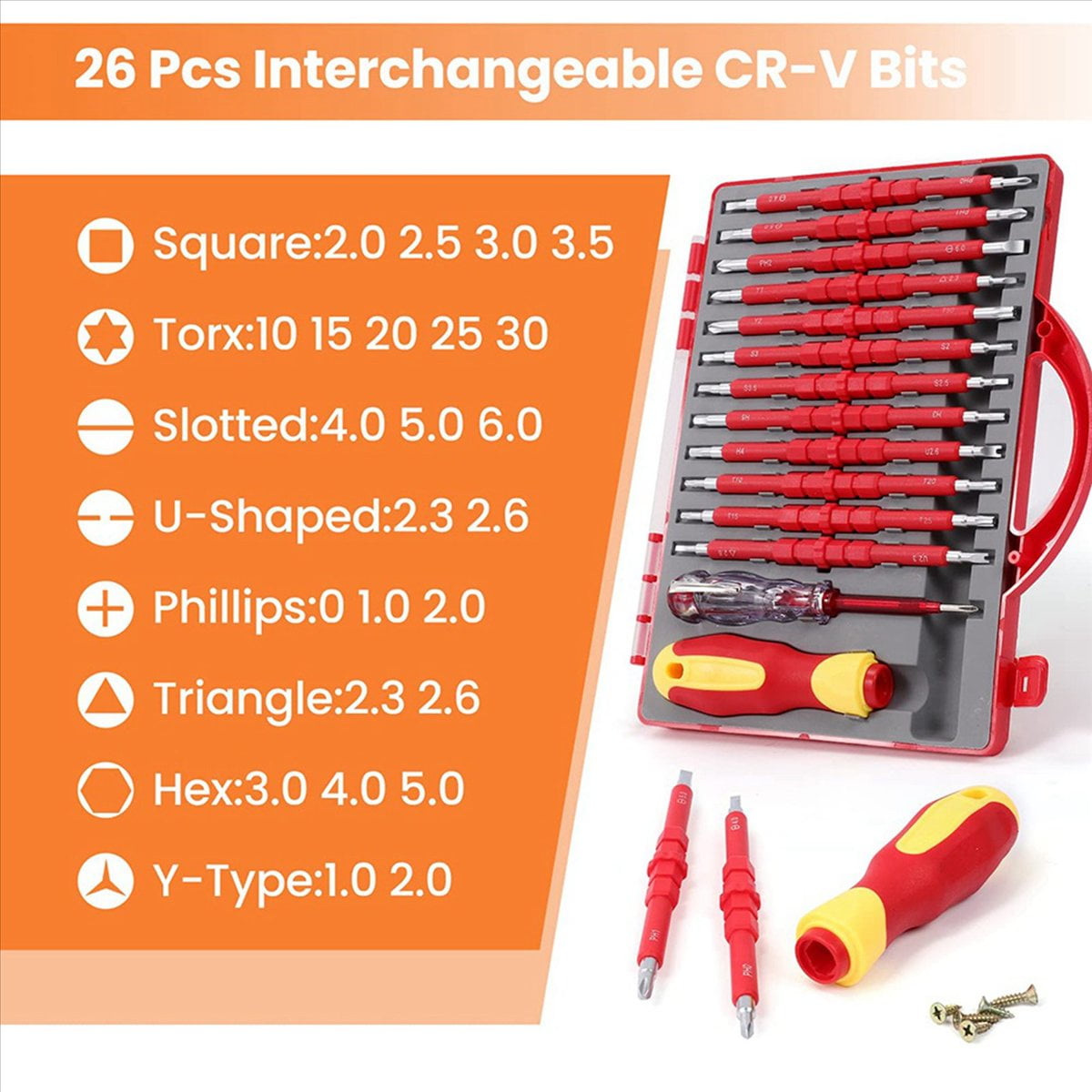 52-Piece 1000V Insulated Electrician Screwdriver Set Professional Electrical Screw Driver Tools for Man with Case
