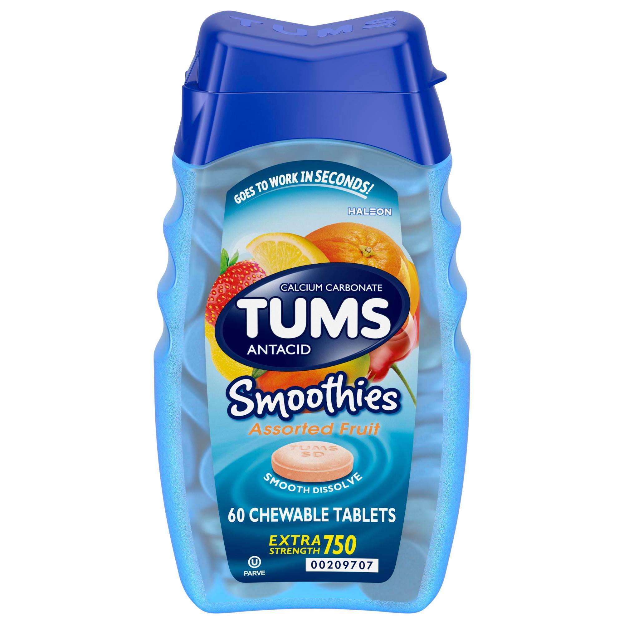 Tums Smoothies Extra Strength Heartburn Relief Antacid Tablets, Fruit, 60 Count