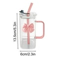 thumbnail image 3 of Transparent Square Glass Cup With Straw, 400ml Coffee Milk Juice Mug, Modern Drinkware With Knot Handle, Reusable Glass Tumbler For Iced Beverages, Elegant Cup For Home Kitchen Dining And Café Use, 3 of 6