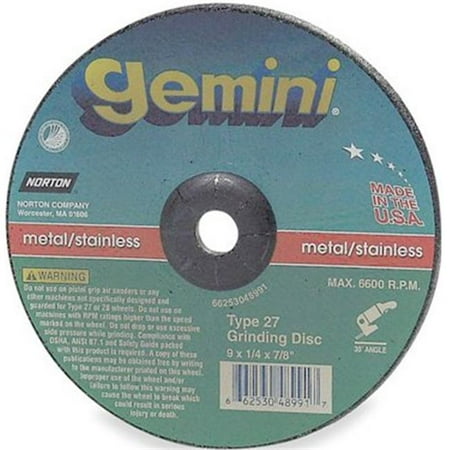 

Norton 66252843594 4.5 x 0.25 x 0.87 in. Gemini Depressed Center Wheel