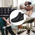 thumbnail image 4 of Men's Casual Loafers Leather Hand-stitched Lightweight Non-Slip Breathable Hiking Outdoor Soft Flat Boots Mid-Top Shoes Black 7 US, 4 of 7